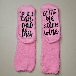 Pink Fuzzy Wine Socks If You Can Read This Bring Me Some Wine Non Slip Grip Cozy